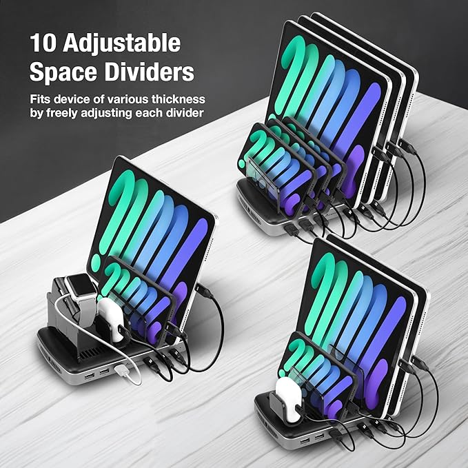 AceProAV 160W 6-Port USB-C and USB-A Charging Station Organizer with 140W PD 3.1 – Includes Cables – for MacBook, iPhone, iPad, AirPods, Smartphones, Tablets, and Gaming Devices