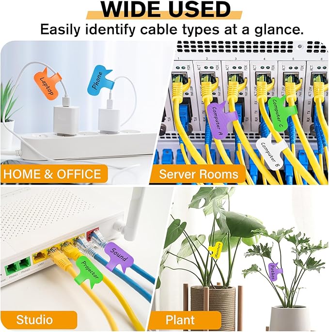 SummerBrite 36-Pack Large Cable Labels with 40 Write-On Stickers, Reusable 8-Color Wire Tags for Electronics, Cord ID & Cable Management for Home Office, PC Network - Oval