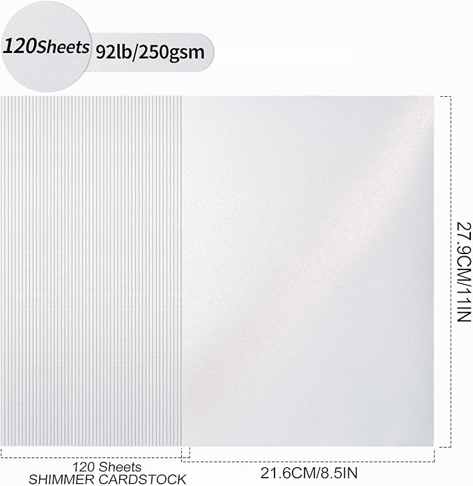 White Shimmer Cardstock Paper, 120 Sheets 250gsm/92Ib Pearlescent Paper for Crafts, Double-sided Shiny Cardstock for Gift Wrapping Birthday Wedding Decoration UAP18120