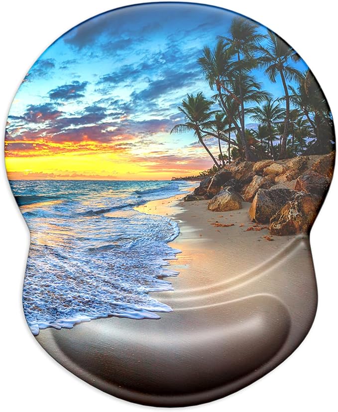 ITNRSIIET Ergonomic Mouse Pad with Gel Wrist Support Small Wrist Rest Smooth Surface Non-Slip PU Base Comfortable Office Supplies Pain Relief, 8.7 x 7.2 inches, Beach