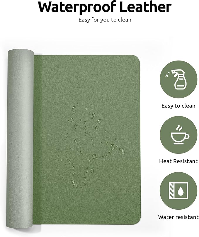 YSAGi Leather Desk Protector, Office Mat, Large Mouse Mat, Non-Slip PU Leather Blotter, Laptop Desk, Waterproof Writing Pad for Office and Home (Bamboo Green, 35.4" x 17")