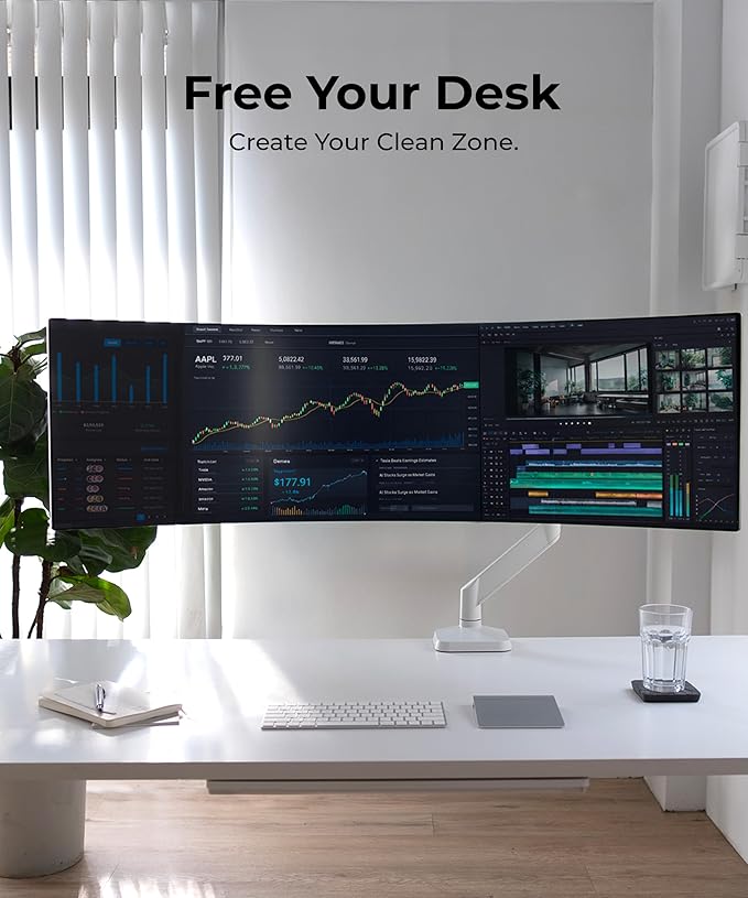 Modernsolid Heavy Duty Monitor Arm Desk Mount for 34-49 Inch Ultrawide Curved Monitors, Supports 14-38 lbs, Gas Spring Ergonomic Full Motion with Cable Management, Red Dot Design Awarded, White