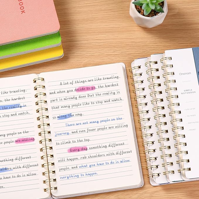 Oneirom Spiral Notebook-6.10" x 8.19" College Ruled Journal with Inner Pockets and 160 Pages,PU Leather Cover Business Journal, Twin-Wire Binding Notebook Perfect for Office & Home School Supplies