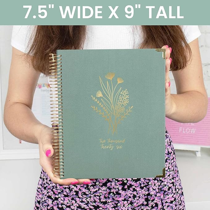 bloom daily planners 2026 Hardcover Calendar Year Goal & Vision Planner (January to December) - Monthly & Weekly Agenda Organizer - 7.5" x 9" - Green Linen