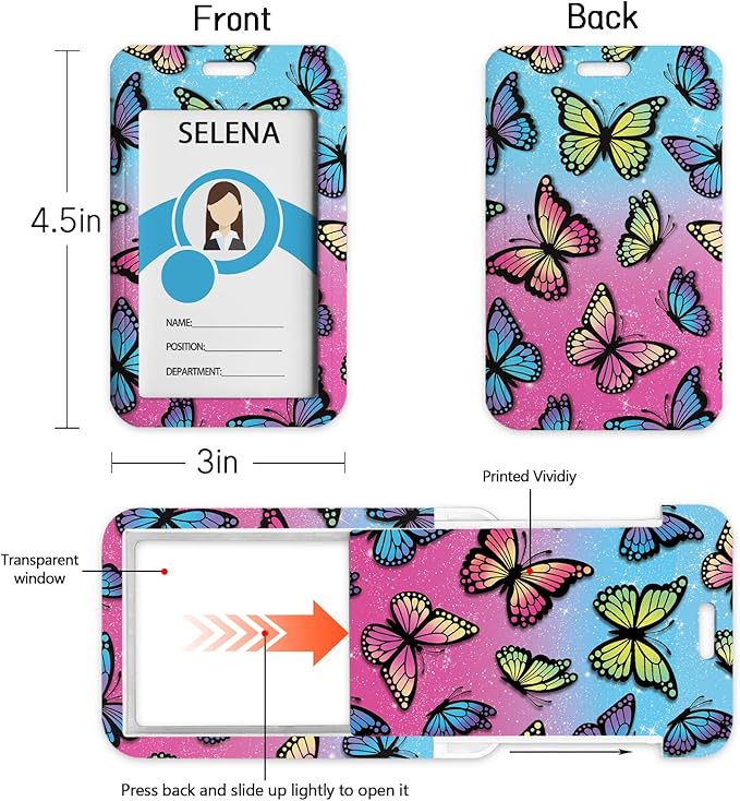 Lanyards for ID Badges Name Tags ID Card Holder, ID Badge Holder with Breakaway Lanyard, Cute Badge Reel Badge Clip Retractable, Women Teacher Nurse Student School Office Gift, Butterfly Design