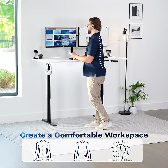 VIVO Electric 63 x 32 in Standing Desk, Memory Height Adjustment, 1B Series, Holds 220 lbs, White Top Black Frame, DESK-KIT-1B1W