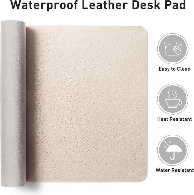 Aothia Large PU Leather Desk Pad Protector – Non-Slip Mouse Pad & Writing Mat for Office/Home, Waterproof, Easy to Clean (36" x 17", Eggshell)