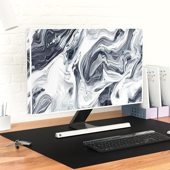 Baocicco Abstract Gray Marble Waterproof 26, 27, 28 Inch Anti-Static Dustproof LCD/LED/HD Dust Proof Monitor Covers for Computer Screen Abstract Modern Computer Decorations for Home Office