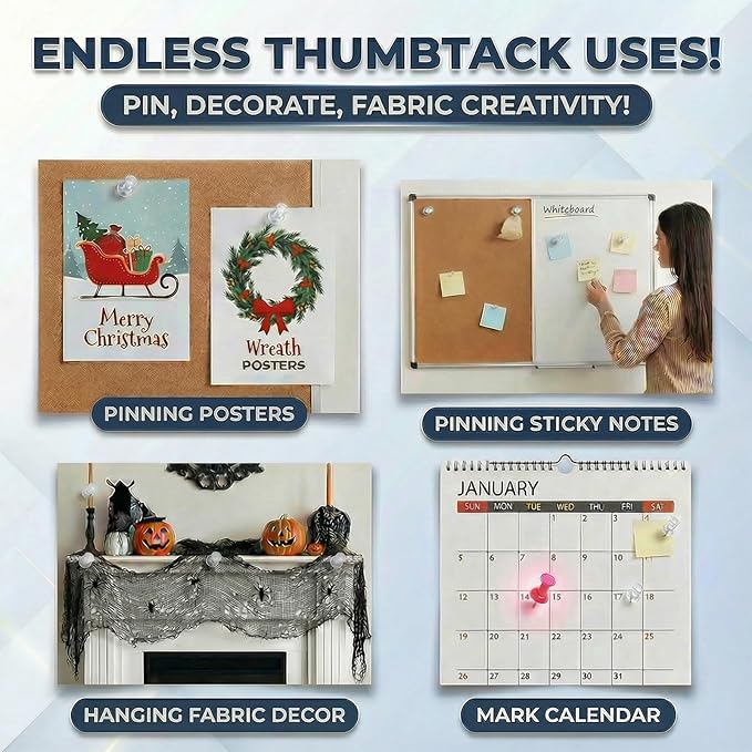 Push Pins 200Pcs Thumb Tacks: Clear Push Pin for Bulletin Board - Plastic Head & Steel Point - Reusable Cork Board Thumbtacks for Wall Map Posters Picture Hanging Home Office School