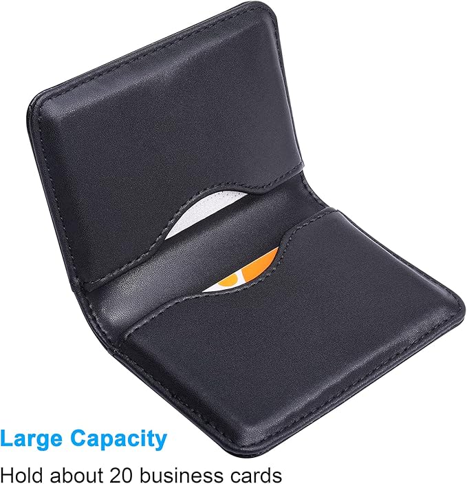 Wisdompro Business Card Holder, 2-Sided PU Leather Folio Name Card Holder Wallet Case with Magnetic Shut for Men and Women, Ultra Slim and Thin