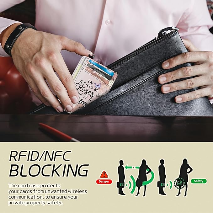 BWEGRHE Small Travel Wallets, Sakura Butterfly Slim Minimalist Front Pocket Wallet with Wristlet, RFID Blocking PU Leather Credit Card Holder with ID Window Change Purse for Men Women
