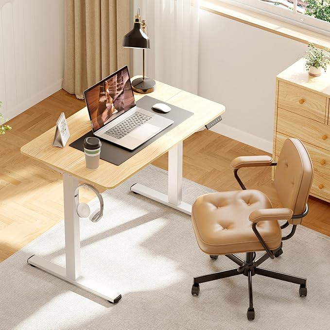 FitStand Adjustable Stand Up Desk Standing Desk, 40x24 Inches Home Office Desks with Memory Preset Computer Workstation, Splice Maple Top + White Frame