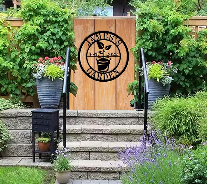 ENFODREAM Personalized Metal Garden Sign, Family Last Name & Established Date, Custom Name Garden Sign, Metal, 12/16/20/24 Inch, Rustic Style, Wall Mount, Perfect for Home Decor & Gifts