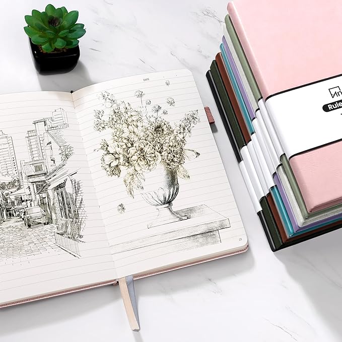 Annecy Lined Journal Notebook, Hardcover Leather Journal for Women & Men, 160 Numbered Pages, Medium 5.5" x 8.25", 100 GSM Thick Paper, Haze Blue