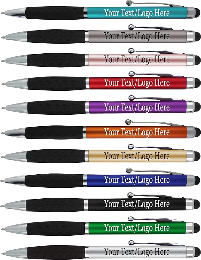 SyPen Personalized Stylus Pens With your Custom Logo or Text-600 Pack Bulk-for Businesses, Parties, and Events, 2 in 1 Ballpoint Pen & Stylus for Touchscreen Devices, Black Barrel, Black Ink