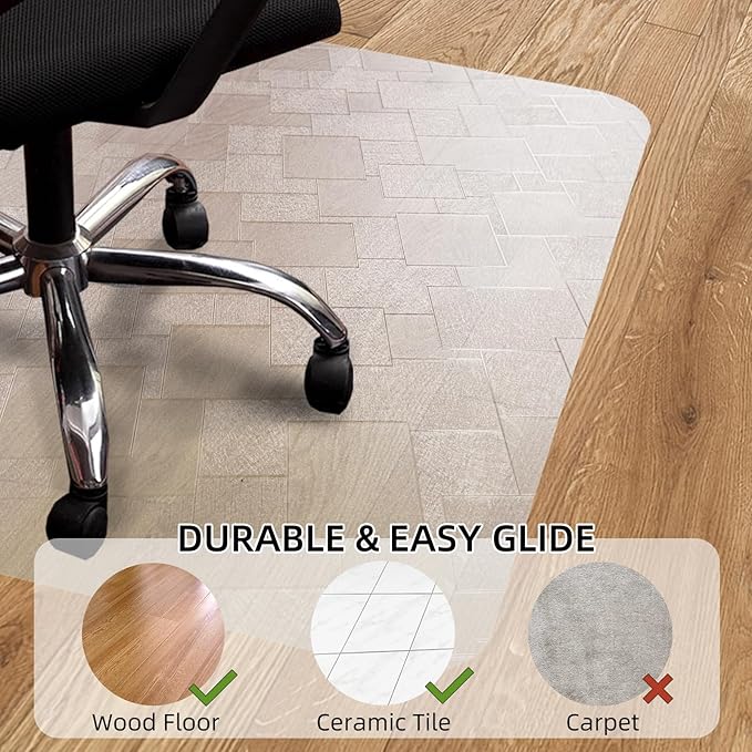 Chair Mat for Hardwood Floor, 45x53 inches Floor Mat Protector for Office Chair, Desk, Home, Frosted Pattern Rectangle Floors Protector