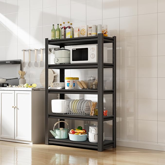 CBCNWR 63''H Garage Storage Shelves, 1800LBS Steel Heavy Duty Storage Shelves, Adjustable 5-Tier Metal Shelf Rack, Heavy Duty Shelving for Garage,Warehouse,Basement,Pantry–Black 32" Wx15.7 D x63 H
