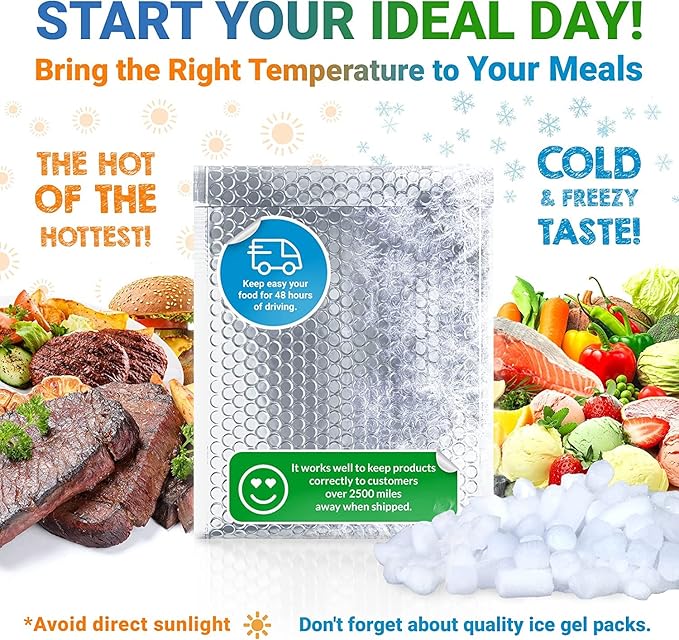 Amiff Silver Thermal Bubble Mailer, ‎24 x 20 Inches. 10 Pack Metallic Bubble Mailers. Self-Seal Insulated Mailers for Cold Shipping. Padded Envelopes Waterproof. Thermal Bag for Food, Cosmetics