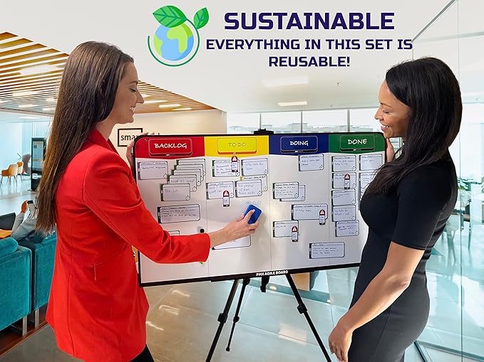pmxboard Full Magnetic Agile Board Kit. Kanban Board, Scrum Board, Dry Erase Project Management Toolset. Includes Scrum Cards and kanban Cards Set. Project Planning Board for Agile Project Management