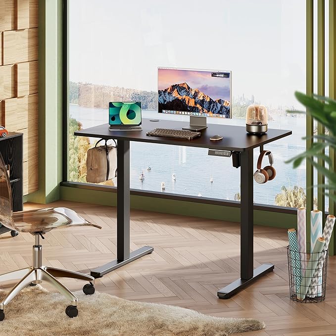 DEVAISE Whole Piece Standing Desk, 40 x 24 Inch Electric Standing Desk with Adjustable Height, 3-Preset Memory Sit Stand up Desk, One Piece Desktop Computer Desk for Home, Office (Black)