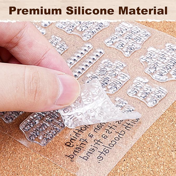 UCEC 4 Sheets Words Clear Stamps for Card Making Silicone Stamp with 2 PCS Acrylic Stamp Block for Easter Birthday Holiday Card and DIY Scrapbooking Journal(Classic)