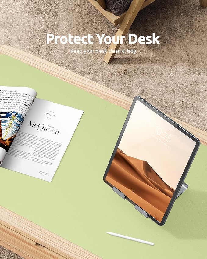 YSAGi Leather Desk Pad Protector, Office Desk Mat, Large Mouse Pad, Non-Slip PU Leather Desk Blotter, Laptop Desk Pad, Waterproof Desk Writing Pad for Office and Home (Peak Green, 23.6" x 13.8")