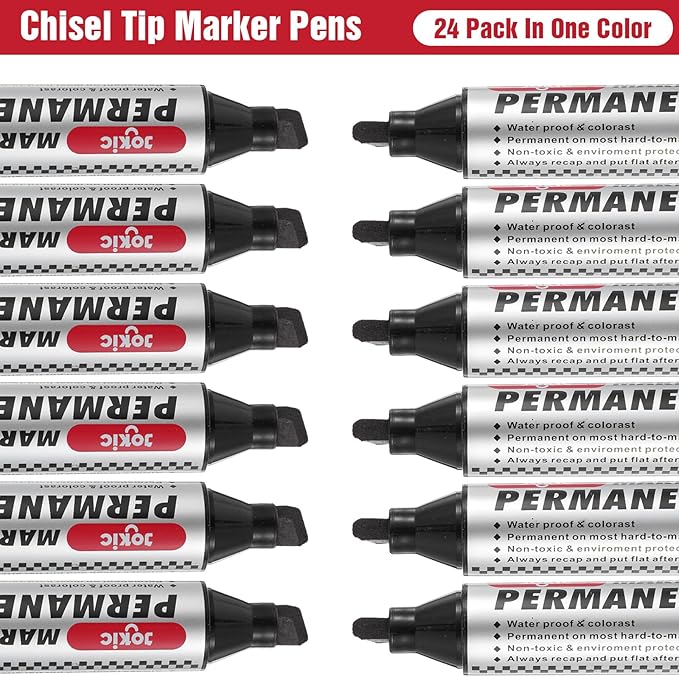 hidyuuoo 30 Pack Jumbo Size Permanent Markers Bulk Permanent Marker Set Chisel Tip Pens Waterproof for Industrial Use Work on Wood Metal Plastic Stone Glass
