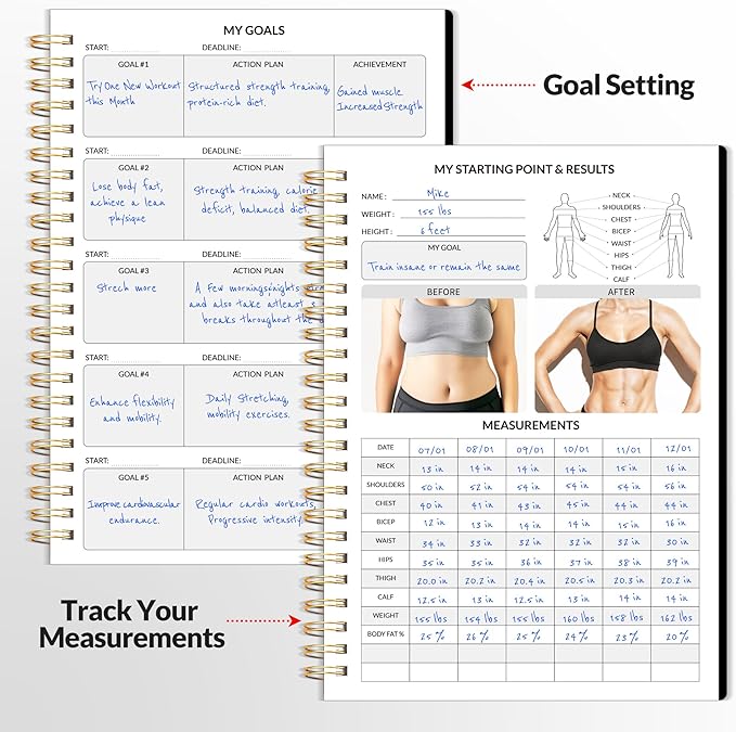 Fitness Journal Workout Planner for Women & Men, A5 (6.4" x 8.3") Workout Journal Log Book Planner Gift for Track Gym Essentials, Home Workouts, Track Progress, Achieve Wellness Goals, Black