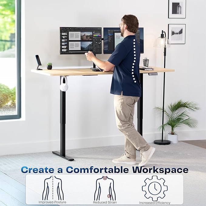 VIVO Electric 71 x 30 in Standing Desk, Memory Height Adjustment, 1B Series, Holds 220 lbs, Light Wood Top Black Frame, DESK-KIT-1B7C