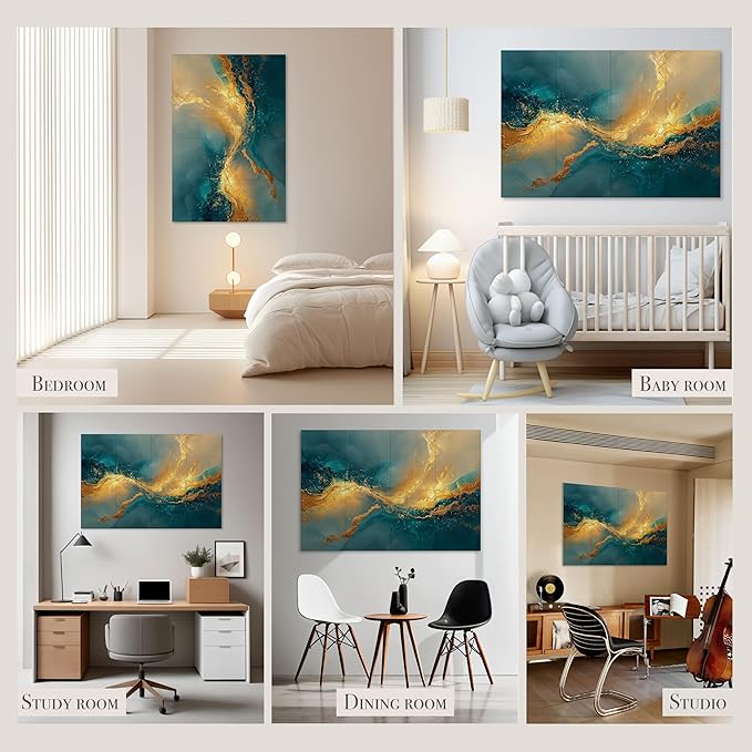 Soon Global Acoustical Wall Panels, 48 X 32 Inches Art Acoustic Panels, Decorative Acoustic Panels, Acoustic Wall Panels, Sound Absorbing Wall Art, Oceanic Gleam