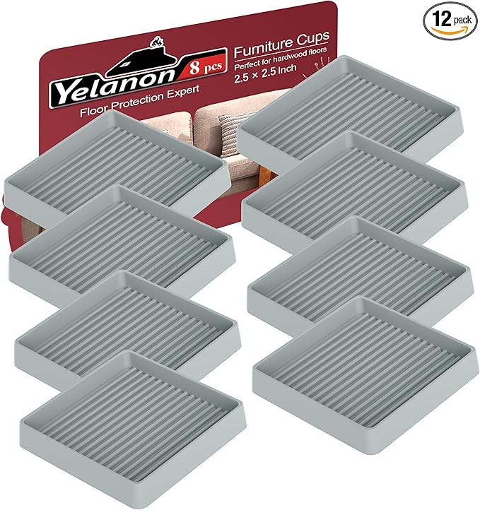 Yelanon 8pcs 2.5" Non Slip Furniture Pads for Hardwood Floors - Anti Skid Grippers Rubber Feet Floor Protectors Stoppers to Prevent Sliding for Bed Couch Wood Furniture (Grey)