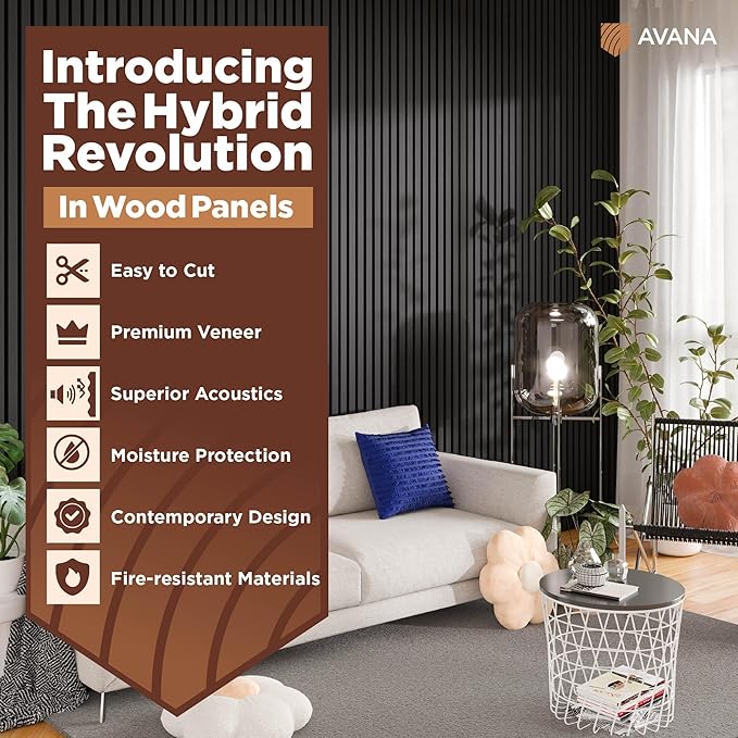 Avana Modern Acoustic Wood Wall Panels – 94.4 X 12.6 Inch Black Oak Acoustic Panels 1 PC – Wall Panels For Interior Wall Decor For Homes, Offices, Studios – Sturdy And Durable Wood Panels For Wall