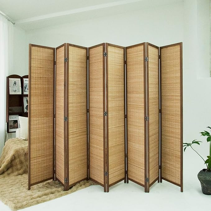 Loomveil 8 Panel Room Divider Folding Privacy Screen,67 inch Bamboo Panel Divider for Home Partition,Brown