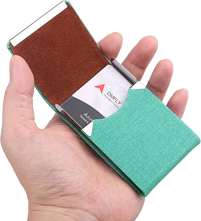 DMFLY Business Card Holder for Women and Men - Magnetic Shut Case for Purse, Green-bm