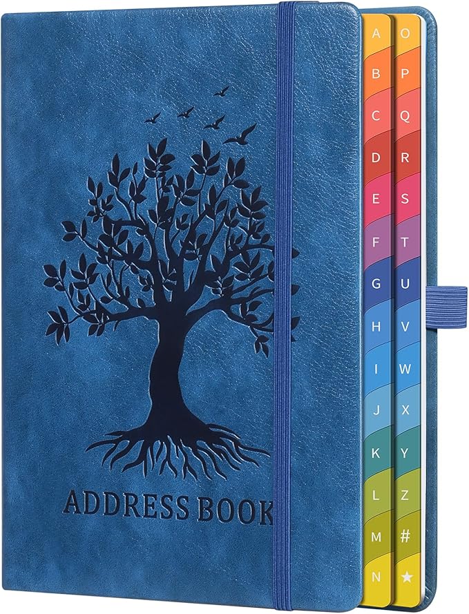 ZXHQ Address Book with Colorful Alphabetical Tabs (8.4" x 5.8") - Address Books for Seniors Hardcover Telephone and Contact Organizer, with Space for Important Website Passwords - Blue