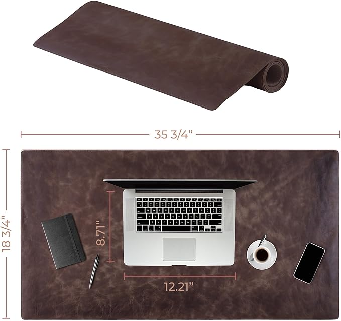 Node Leather - Leather Desk Mat - Executive Real Leather Desk Pad - Genuine Leather Office Desktop mat - Large (18 3/4"" X 35 3/4"") | Non-Slip Leather Desk Blotter, Cloudy Dark Brown
