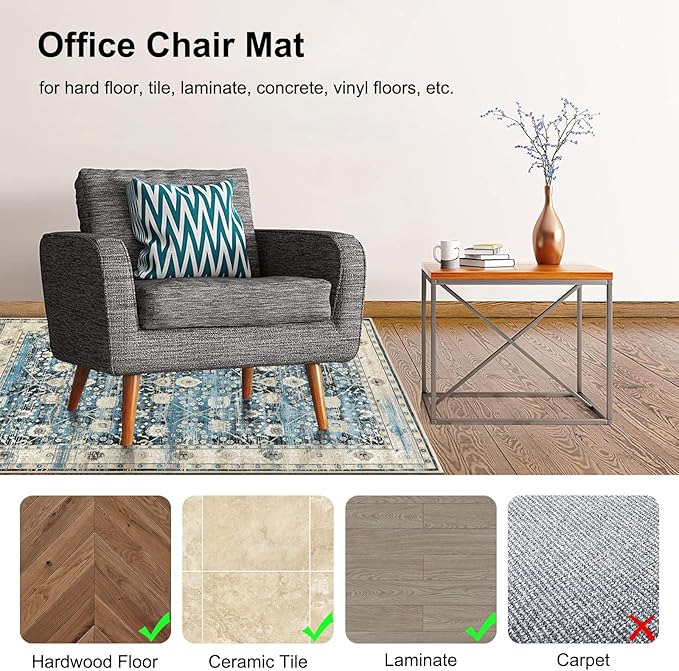 Anidaroel Home Office Chair Mat for Hardwood Floor, 48"x60" Office Chair Rug Protector for Rolling Chair, Computer Gaming Chair Mat, Low Pile Carpet Floor Chair Mat