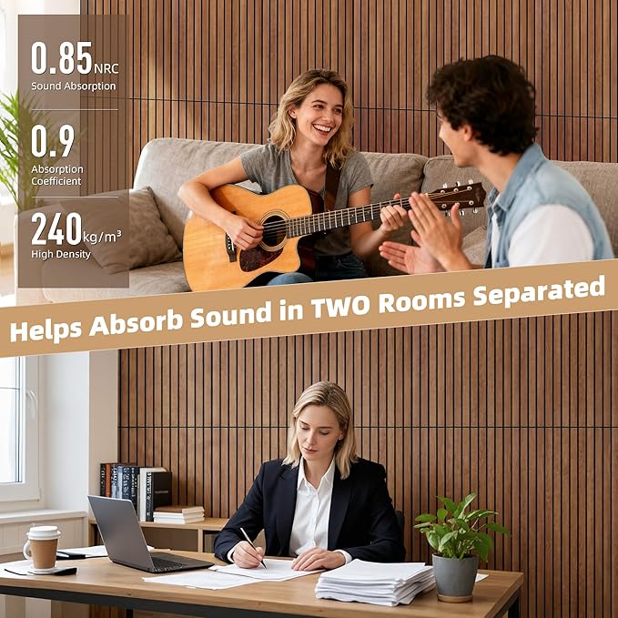 TO-TH Wood-Look Sound Panels, 4 Pack 47.2” x 23.6” Soundproof Wall Panels, Decorative Acoustic Panels,Wood Panels for Wall for Home, Office, Basement, Cherry with Mitered Edges
