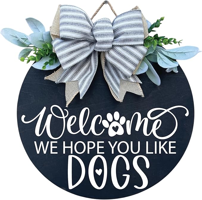 Wood front door sign Wood sign Home decor Welcome sign Sign for front door House warming gift Wedding gift (Dogs 3.0-UV033(A3) S006, 18" Width)