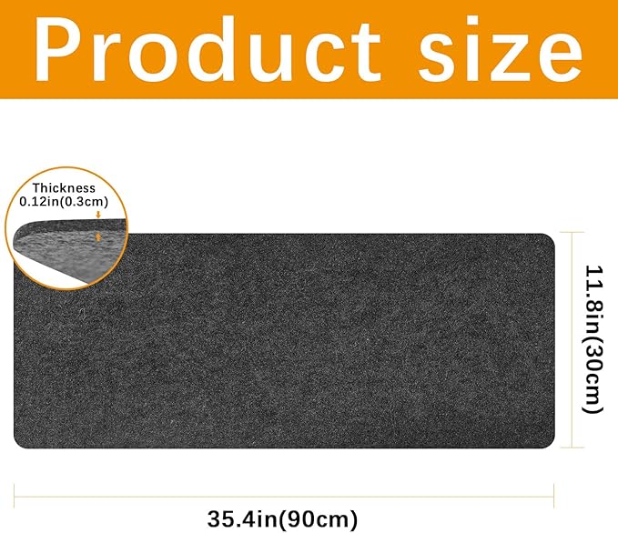 Large Felt Desk mat 36x12 inches, with Non-Slip Full Desk Mouse Pad,Office Computer Desk Mat for Keyboard,Felt Desk Mat for Desk Pad Protector (Dark Gray)