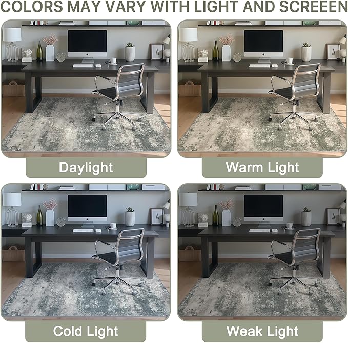Office Chair Mat for Hardwood Tile Floor, Abstract 36"X 48" Desk Mats for Office Chair on Rolling Chairs Carpet, Desk Anti-Slip 1/5" Thick Rug for Computer Chair, Thin Low-Pile Floor Mat, Green Beige