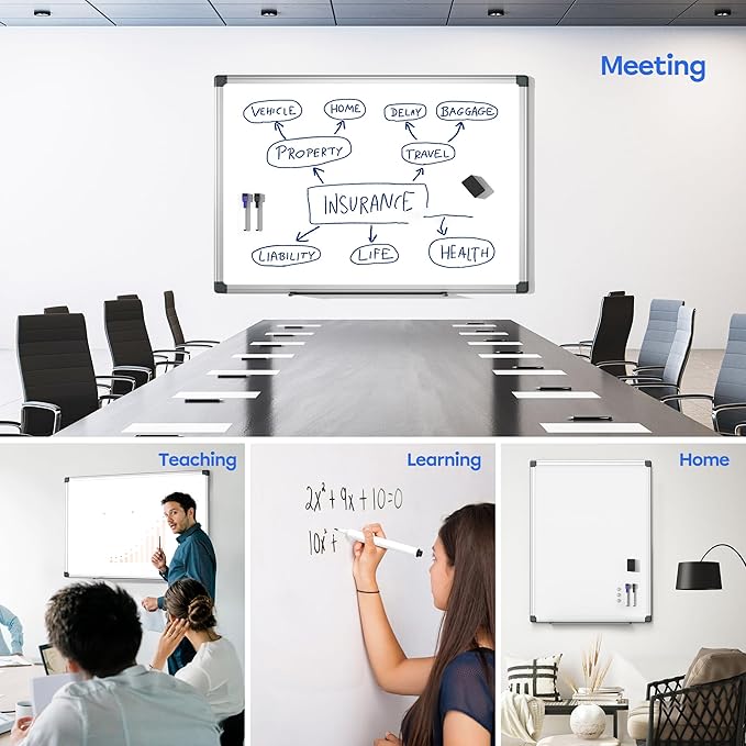 VUSIGN Magnetic Whiteboard 48" x 36", Large Dry Erase Board for Wall with Silver Frame, Wall-Mounted White Board for Office, Classroom & Home, Includes Markers, Magnets and Eraser