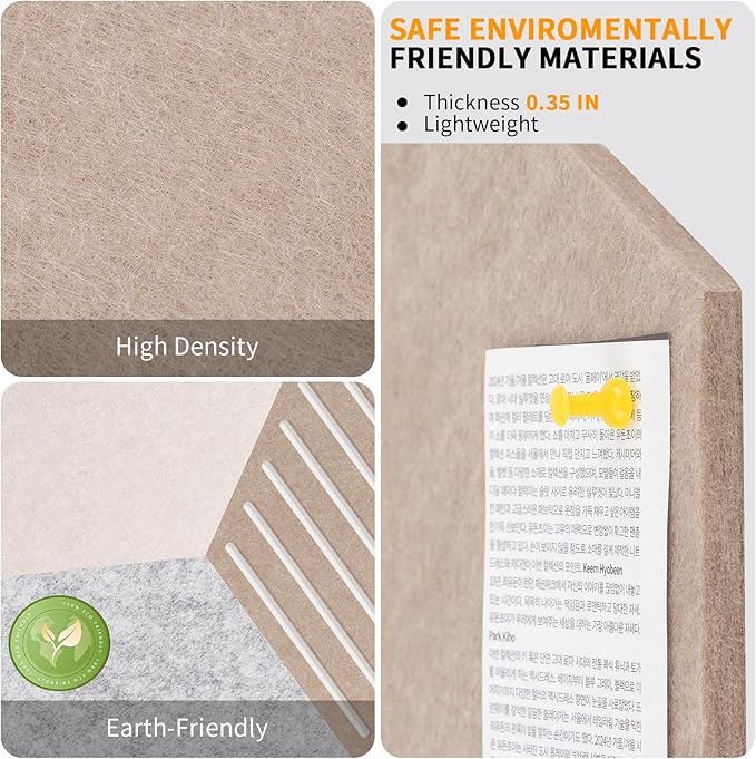 15'' Large Hexagon Cork-Bulletin Board Tiles Adhesive Frameless 10 Pack 15 x 13 inch Hex Pin Corkboard Prayer Vision Cork Board for Office-Wall Decor, Hexagonal Tack Pinboard with 30 Push Pins
