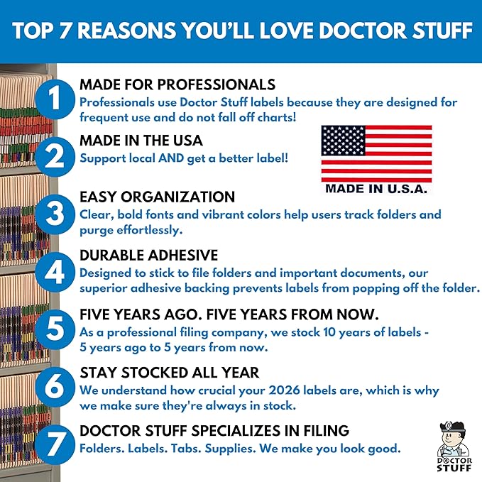 2026 Year Labels, Doctor Stuff 2026 Chart Stickers, Ringbook Sheets, Orange/Black Color Coded, Jeter Style, USA Made Year Stickers for End Tab File Folders, 270/Package, 3/4" x 1-1/2"