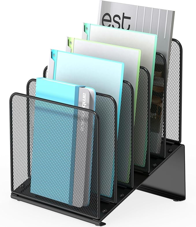 Inclined 5-Section Desk File Organizer, Vertical File Folder Holder File Sorter File Organizer for Desk Desktop Organization for Office Classroom