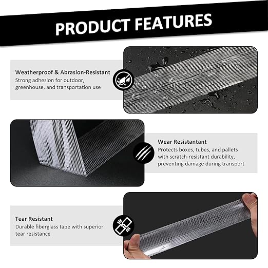 Ealyder Tape 2 Inch x 30 Yards Transparent Reinforced Fiberglass Tape – 5.5 Mil Filament Strapping Tape, Adhesive Heavy Duty