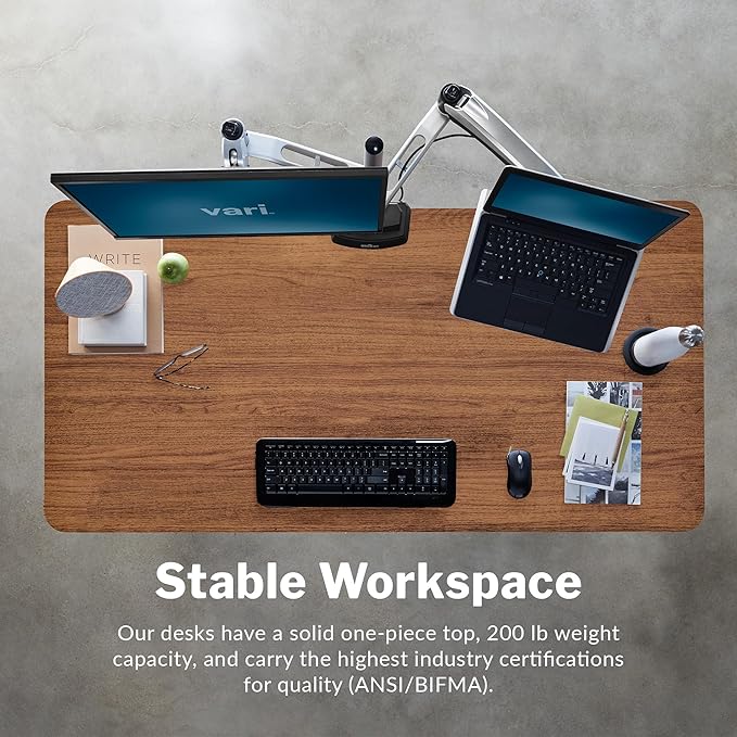 Vari Electric Standing Desk - 60x30 VariDesk, Adjustable Height Stand Up Computer Desk - Dual Motor with Memory Presets, Stable T-Style Legs- Home Office Essentials - Walnut