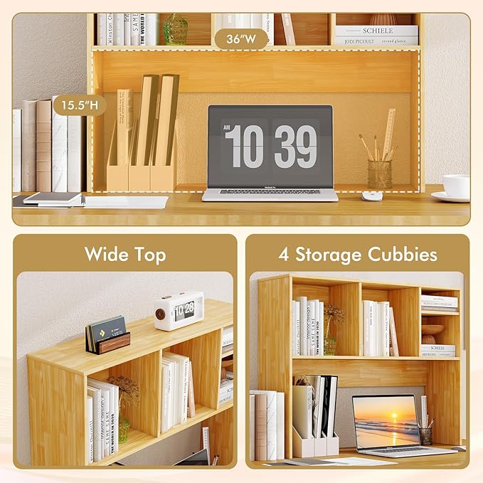 Tangkula Desktop Bookshelf, Countertop Storage Hutch with 4 Shelves for Computer Desk, Desktop 2-Tier Display Rack, Multipurpose Wood Desk Hutch Storage Organizer for Dorm Office Home