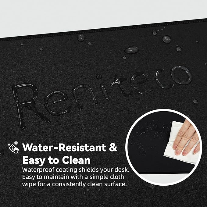 Reniteco Waterproof Large Gaming Mouse Pad with Durable Stitched Edges, Non-Slip Rubber Base, Grainy Jacquard Mouse Mat Desk Pad for Home Office Gaming, 35.4''x15.7''x0.12'', Matte Black