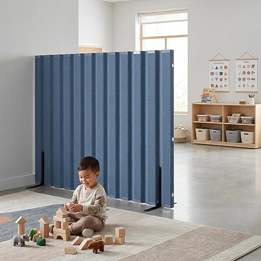 Angeles 48" x 6' Quiet Divider With Sound Dampening Panels, Freestanding Room Divider Wall, Blue